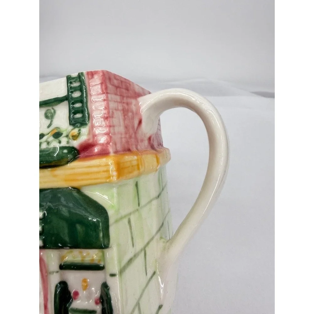 Cafe Teapot House Shaped Canister Cookie Jar Novelty House Bistro Kitchen Decor